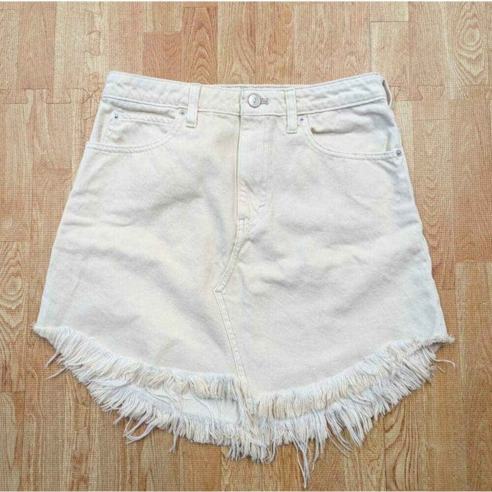 Free People We The Free Bailey Raw Hem Denim Frayed Mini Skirt Ivory Womens 28